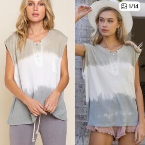 POL Women's Waffle Weave Short Sleeve Top - Gray and White